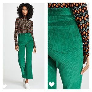 STAUD CROPPED KICK FLARE CORDUROY TROUSER PANTS IN GREEN 26